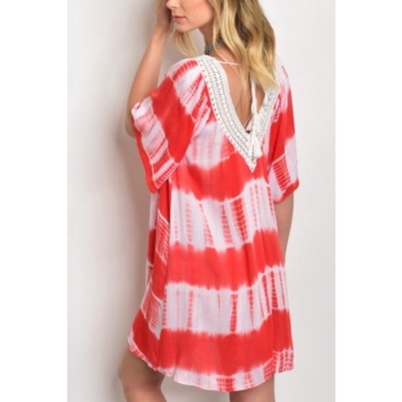 Red & White Tie Dye Crochet Dress - Picture 3 of 3